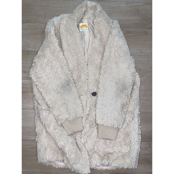 C&C California Faux Fur Teddy Bear Fuzzy Lined Coat Winter Jacket Cream Size L - Picture 16 of 16